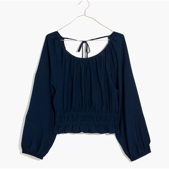 NWT Madewell Deep Indigo Navy Blue Twill Tie-Back Cutout Top - SIZE XL - Picture 2 of 9